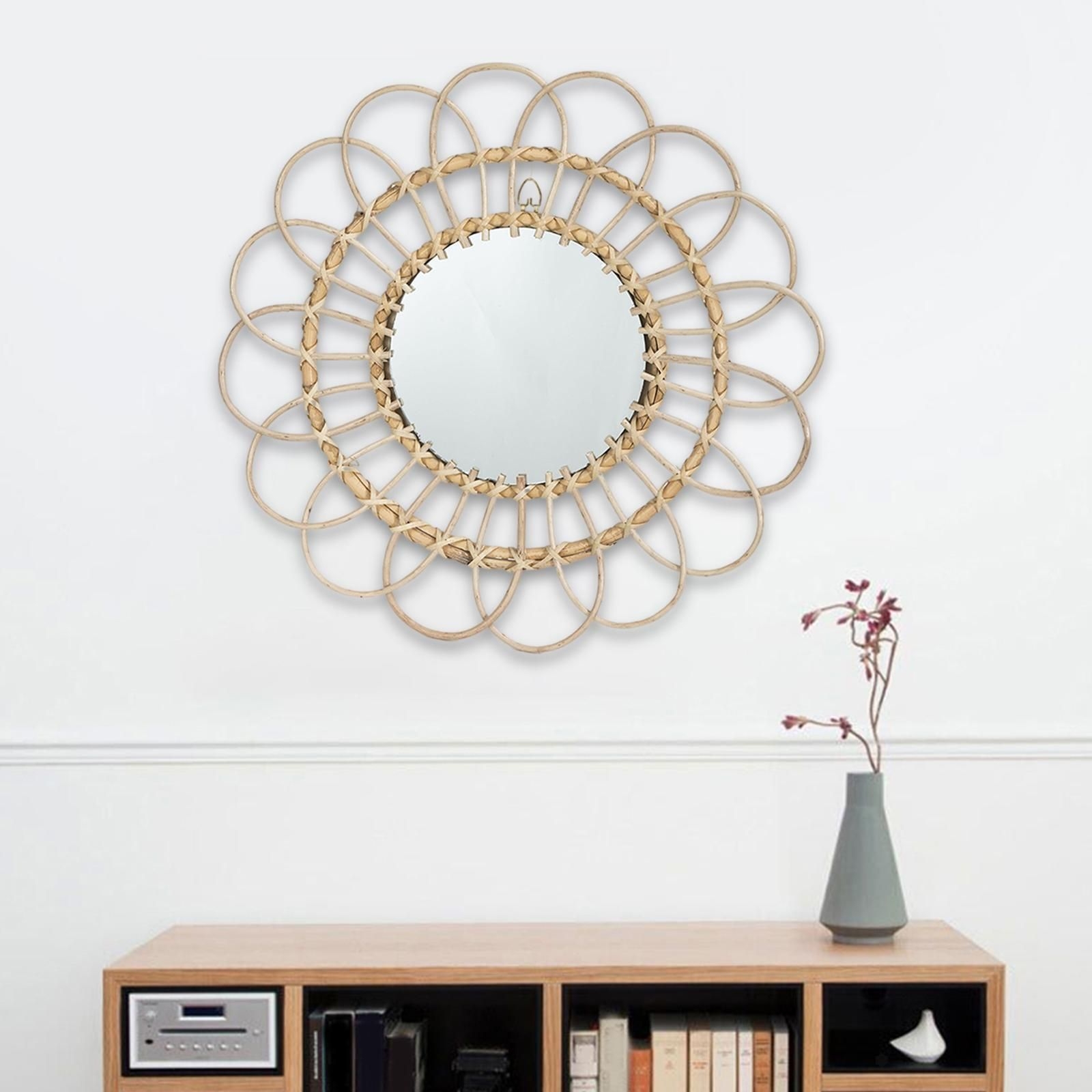 Boho Nordic Wall Mounted Mirror Rattan Mirror Wall Hanging For Home Corridor