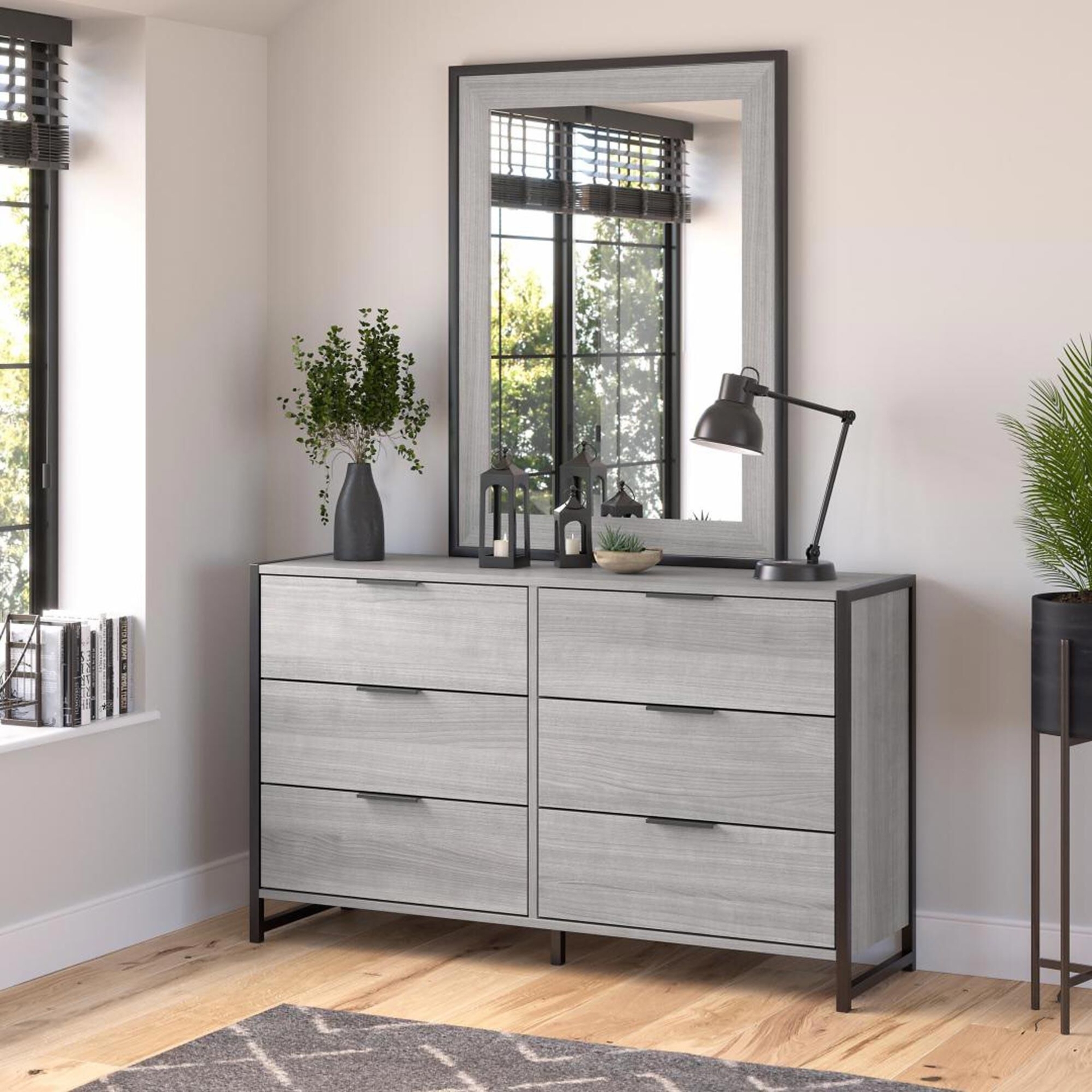 Bush Atria 6-Drawer Dresser in Platinum Gray and Black | Nebraska Furniture Mart