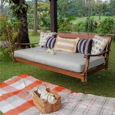 Cambridge Casual Wales Solid Wood Outdoor Porch Swing Daybed with White Cushion