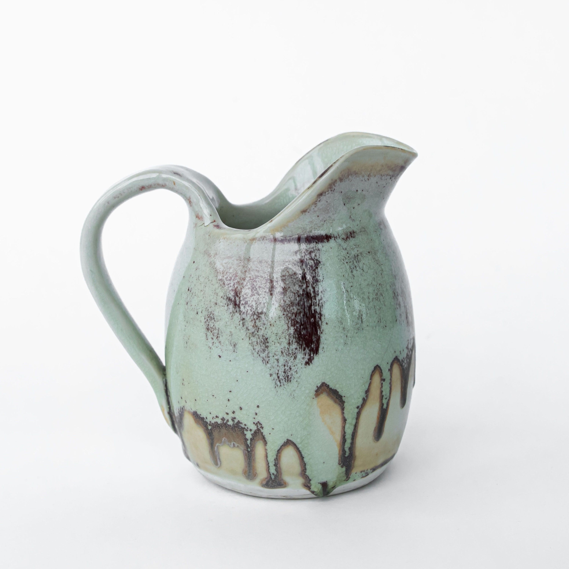 Ceramic Pitcher with Speckled Cream, Green and Blue Accenting