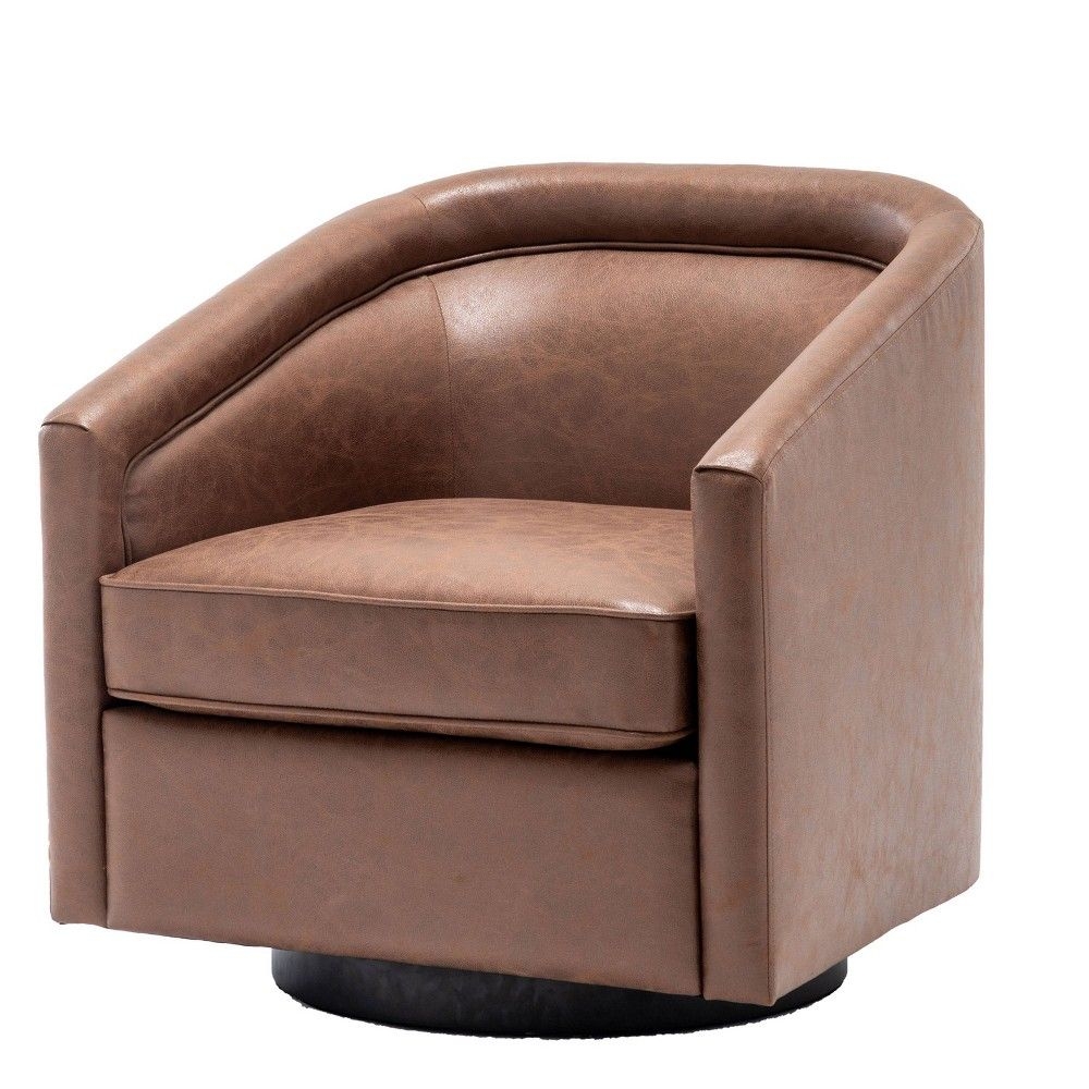 Classic Swivel Barrel Chair Walnut Faux Leather - WOVENBYRD
