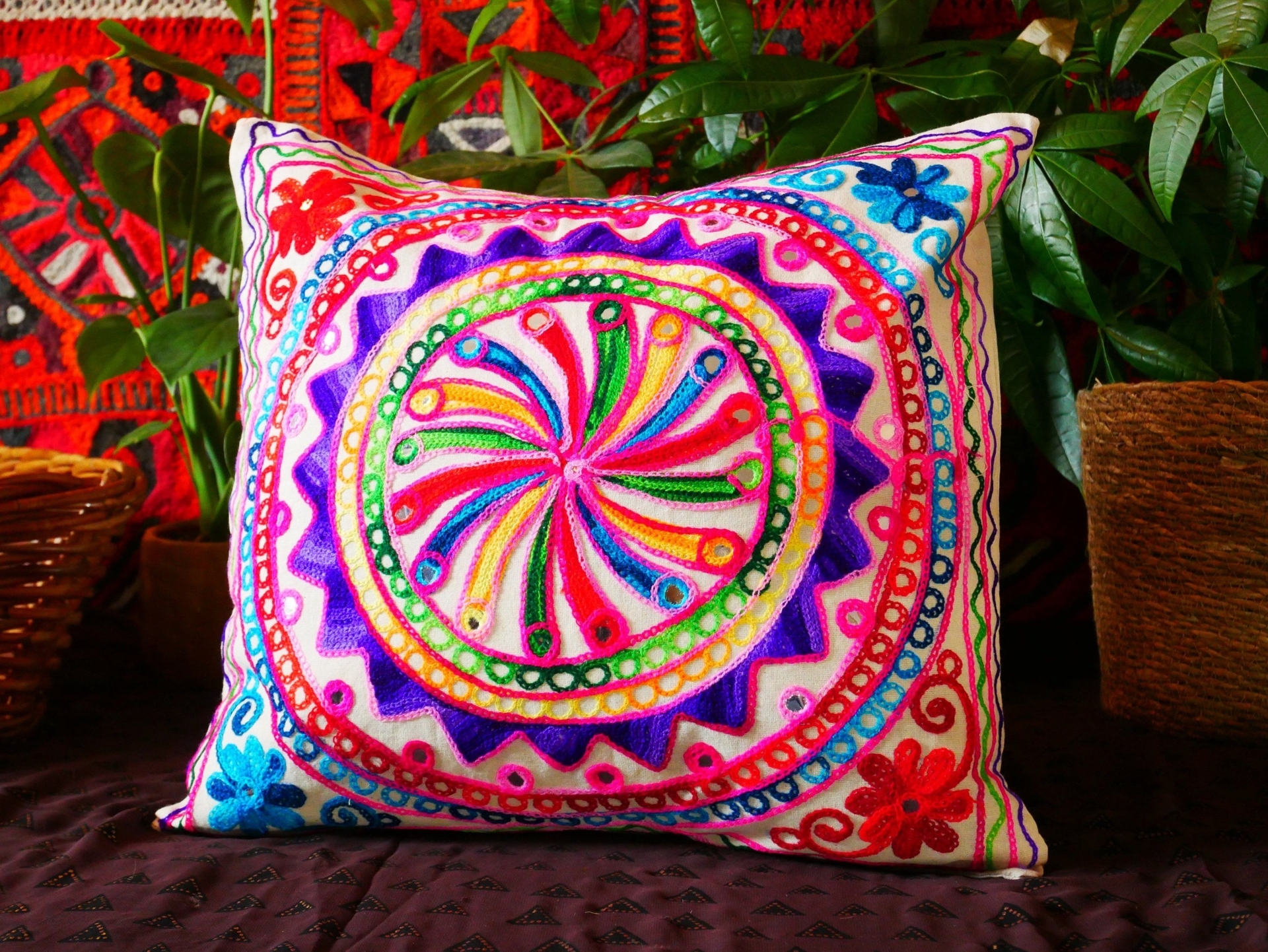 Colorful hippie pilow cover - boho throw pillow | Indian decorative pillow case for bohemian hippie decor | Maximalist funky home decor