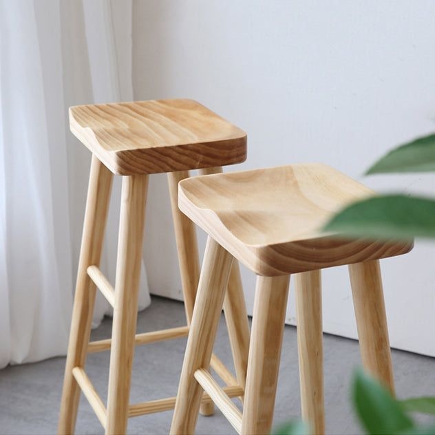 Contemporary Bar and Counter Stool Natural Finish Stool with 4 Wood Legs - 4 Piece Set / Short Stool(22H)