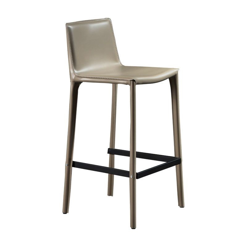 Contemporary Leather Quilted Bar Stool Indoor Barstool with Footrest - Grey
