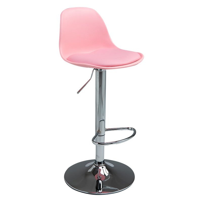 Contemporary Metal Dining Kitchen Room Armless Stool Adjustable Height Barstool - Pink / Silver / 1 Piece