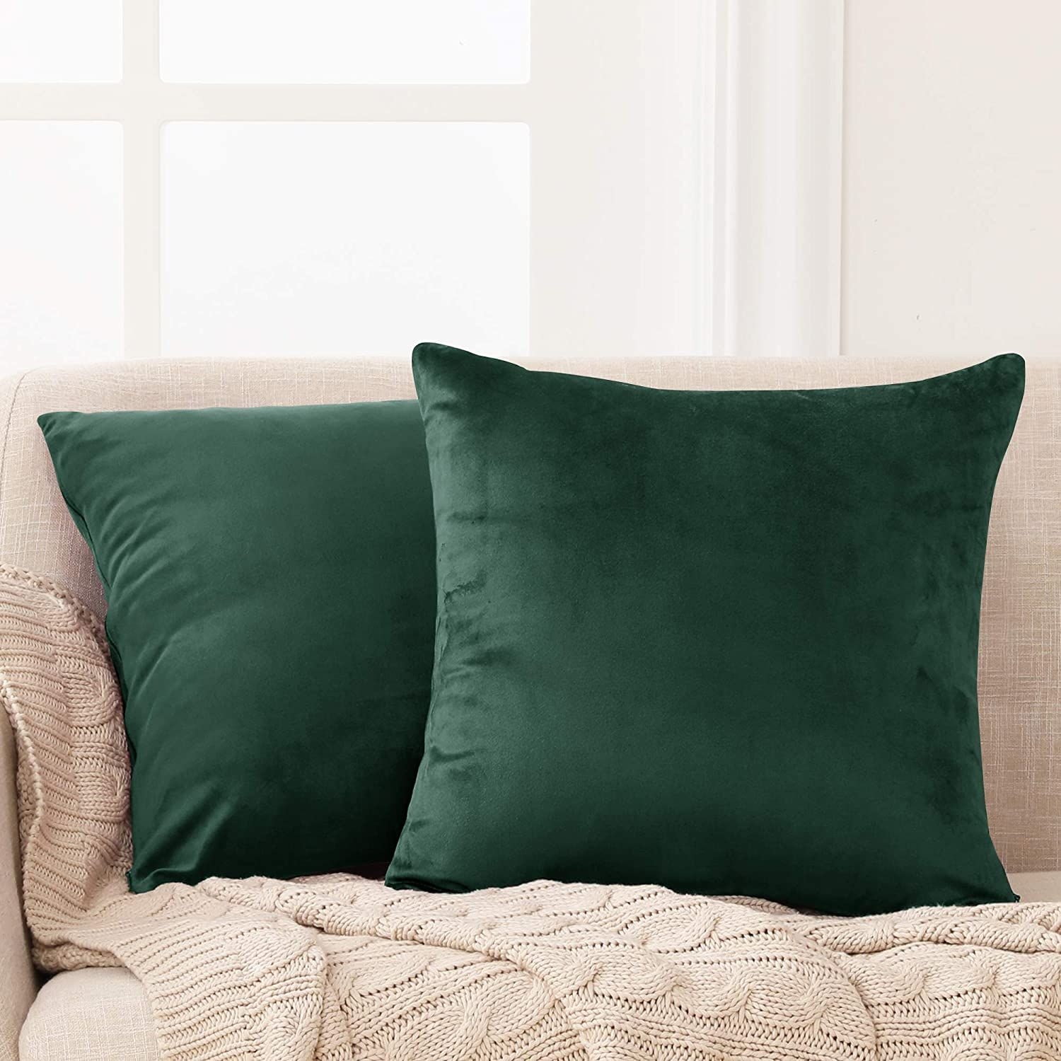 Crushed Velvet Cushion Covers Protector | Invisible Zipper, 2pc - Emerald / 26x26