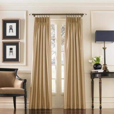 Curtainworks Sand Solid Pinch Pleat Room Darkening Curtain - 30 in. W x 144 in. L, Brown