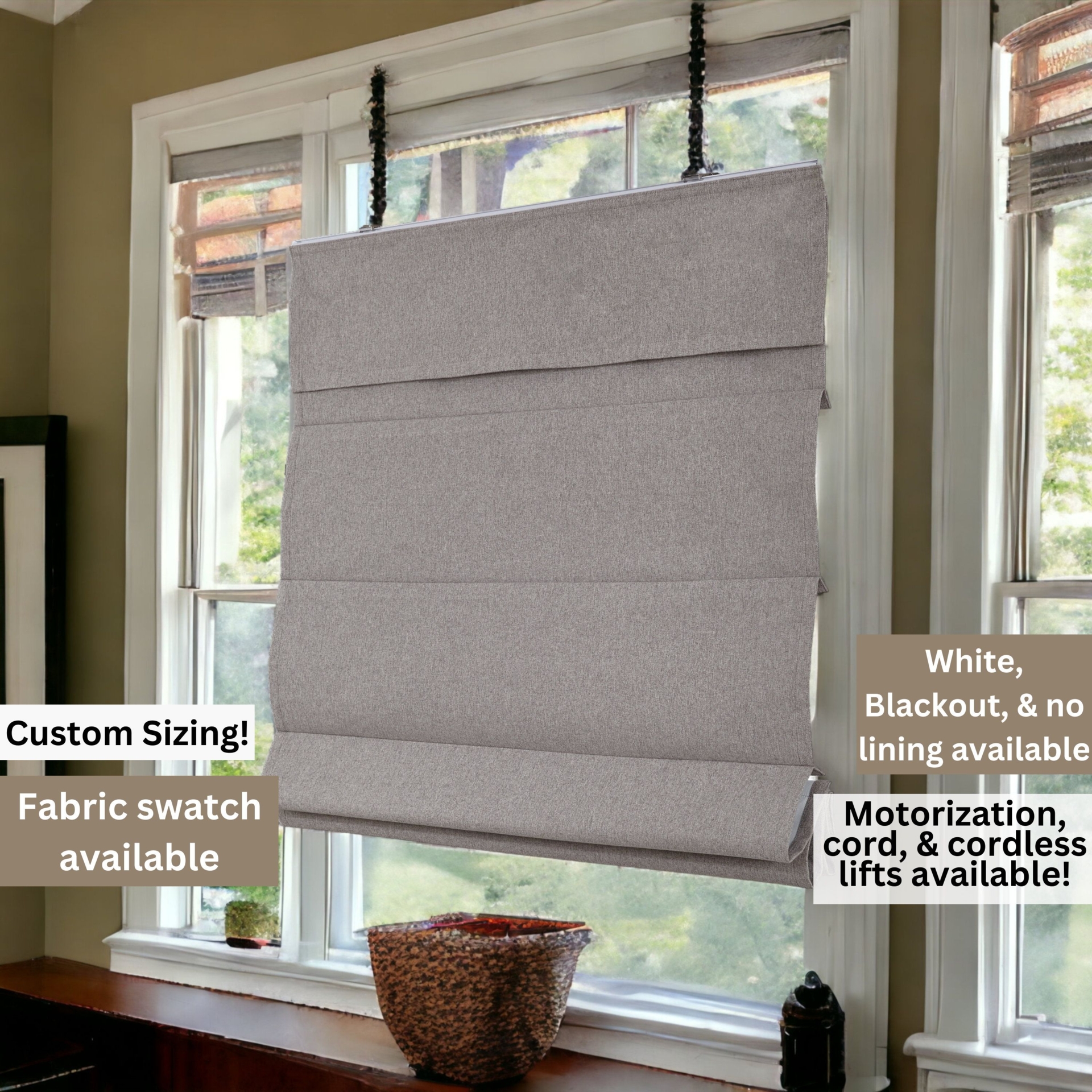 CUSTOM Cordless Roman Shades Linen Blend Roman Shades Custom Roman Shade for Window Shades Kitchen Living Room Fabric Roman Blinds Faux