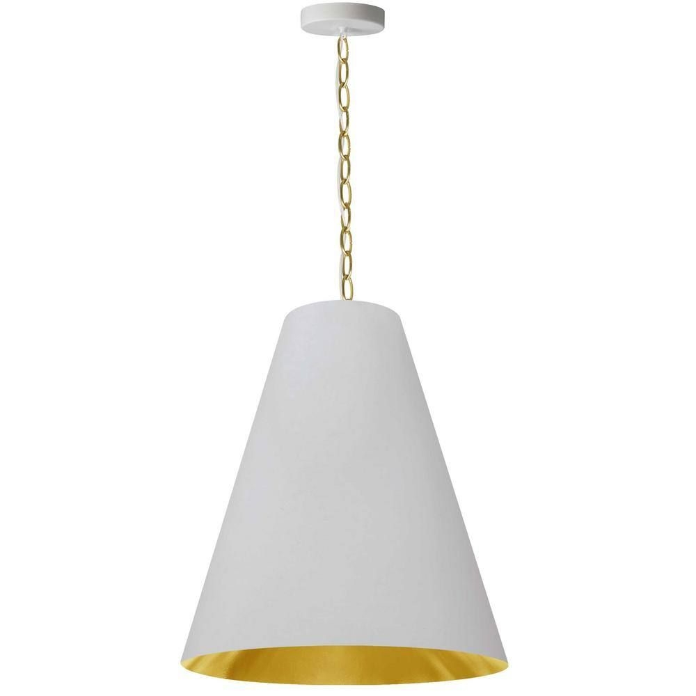 Dainolite Anaya 1-light Aged Brass Pendant with White and Gold Fabric Shade