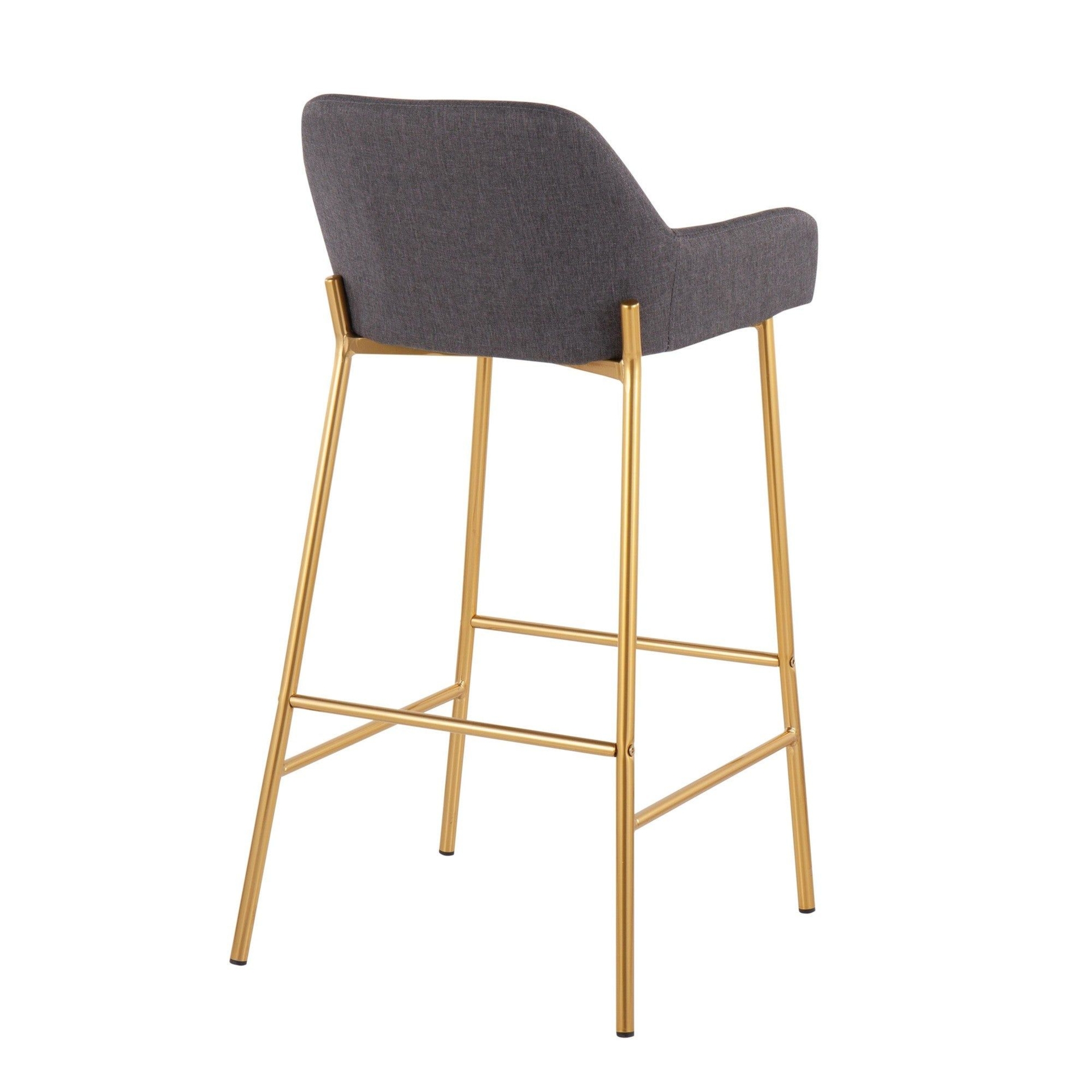 Daniella Fixed-Height Bar Stool - Set of 2 - Gold Metal, White Velvet