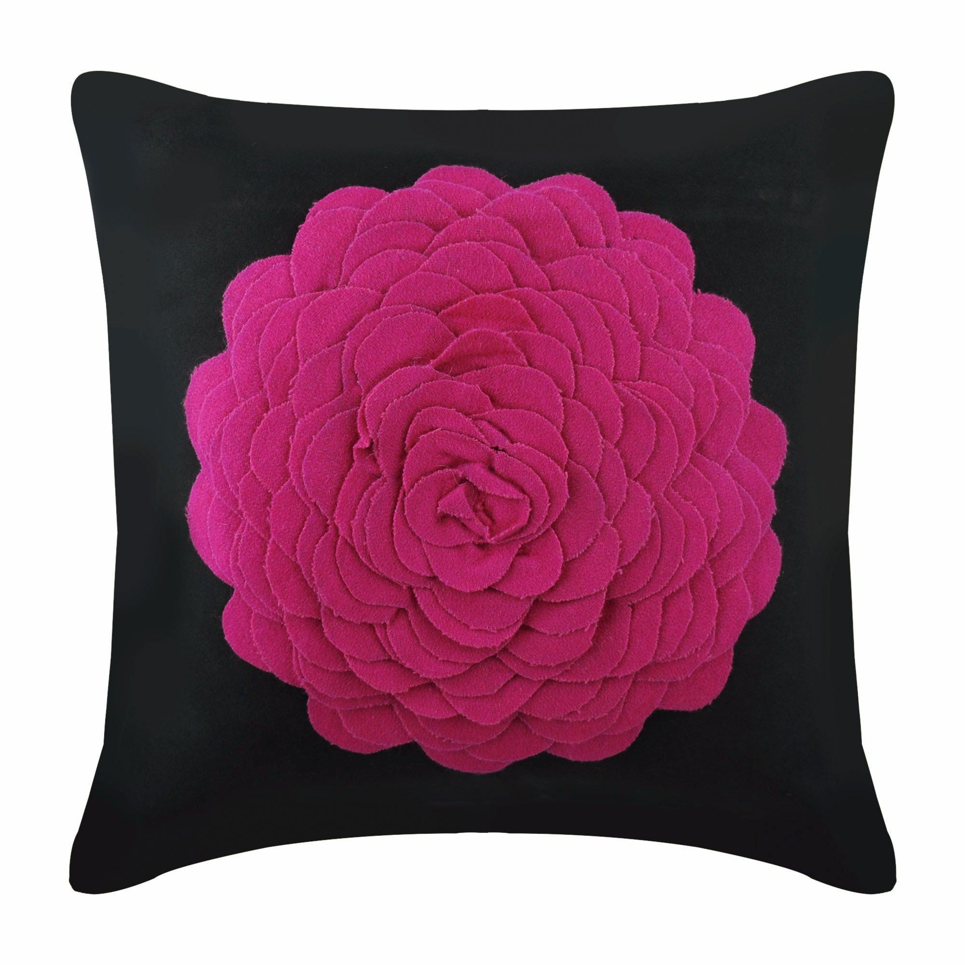 "Decorative Rose, Origami Black Bed Pillow 24\"x24\"/26\"x26\", Faux Suede European Pillow Couch Euro Sham Nature Floral - Hot Pink Rose"