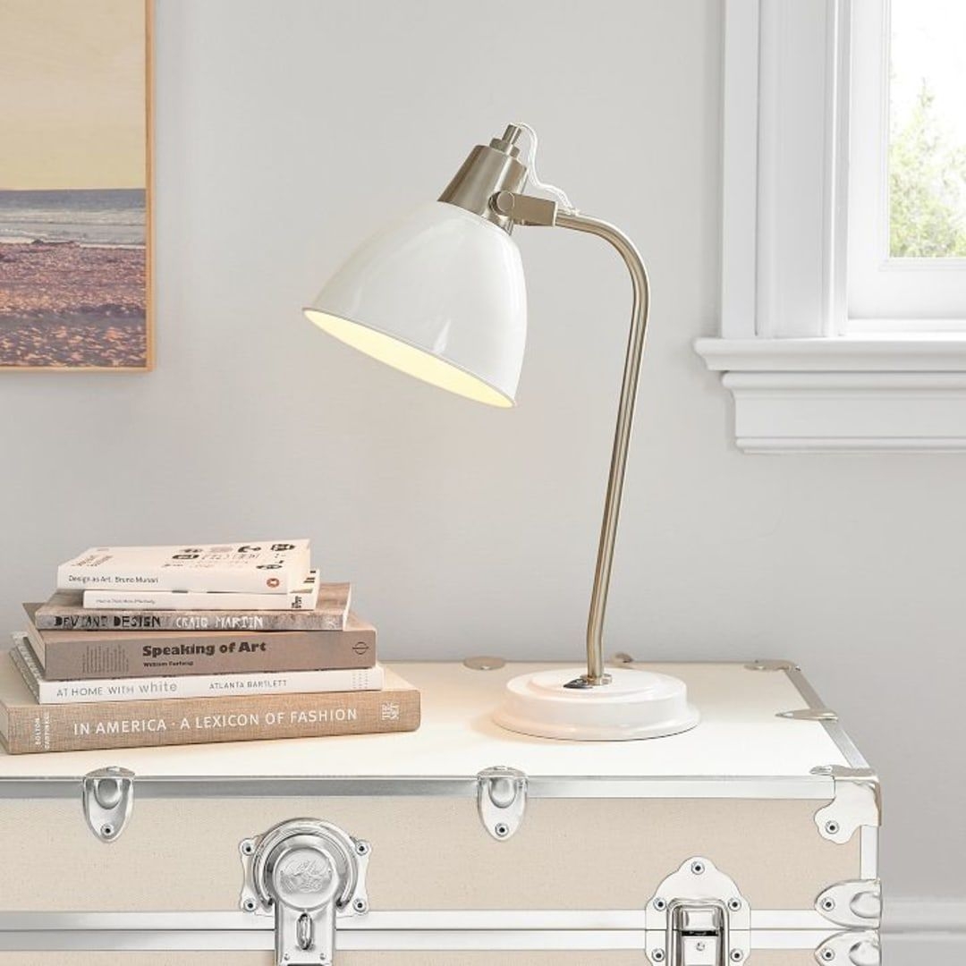Eden Task Lamp with USB, White Nickle