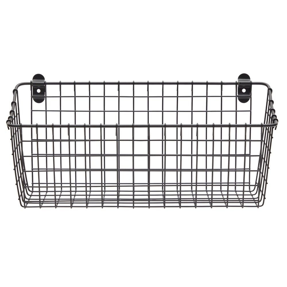 Farmlyn Creek 3 Pack Black Metal Wall Mounted Fruit Baskets for Storage (15 x 5 x 5 In)