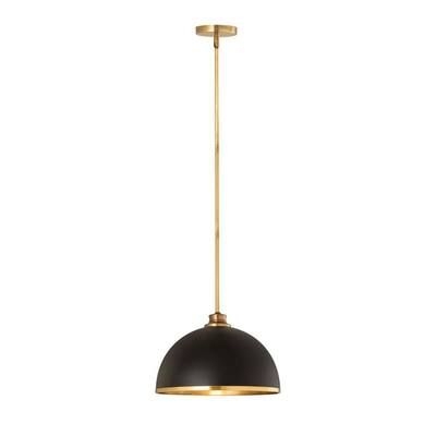 Filament Design 1-Light Matte Black and Rubbed Brass Pendant with Matte Black and Rubbed Brass Stainless Steel Shade