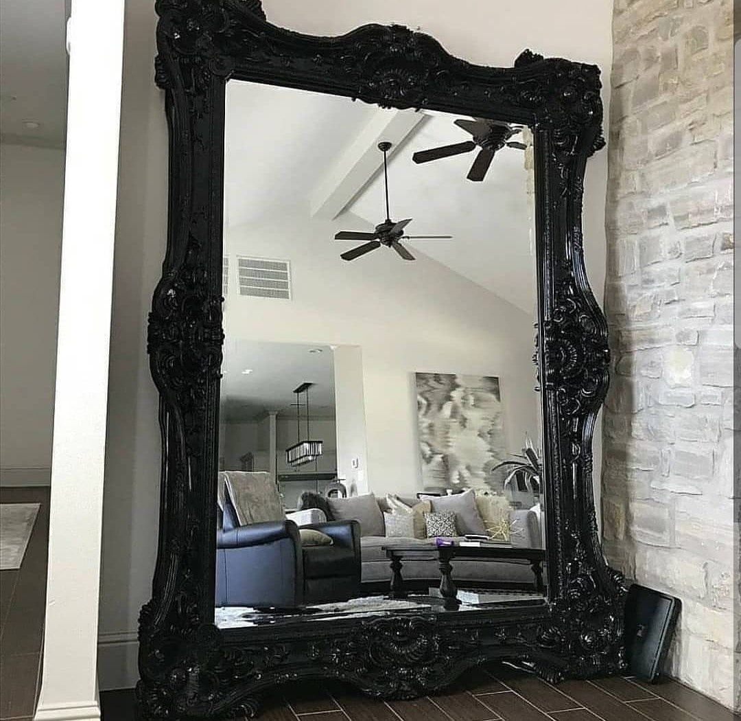 "French Mirror *1 LEFT* Black Lacquer Frame Interior Design Baroque Mirror French Furniture 5.5\"FT x 7.5\"FT Rococo Louis Black Mirror"
