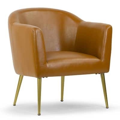 Glamour Home Avi Cappuccino Faux Leather Accent Chair with Golden Legs, cappuccino/ golden chrome