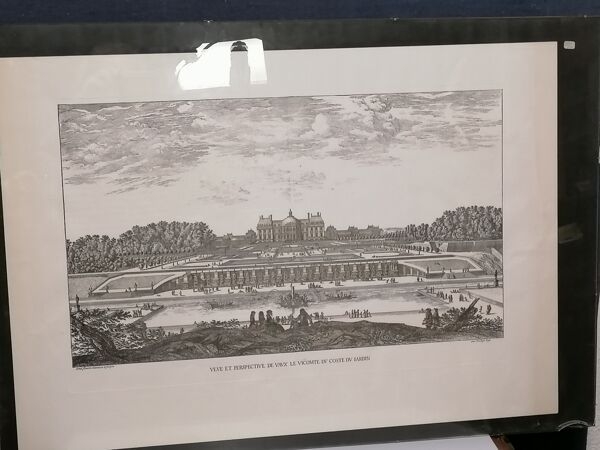 Gravure ancienne architecture et jardin