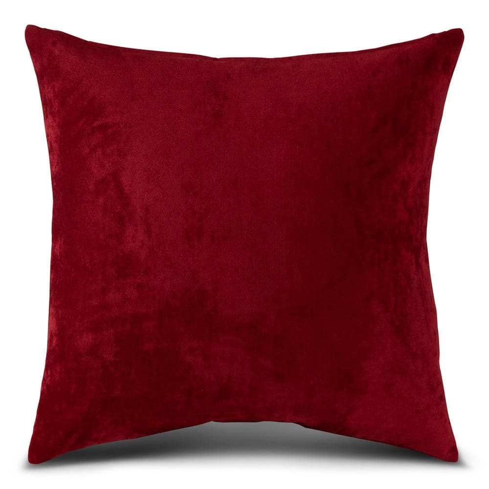 Greendale Home Fashions Solid Ruby Velvet 24 in. x 24 in. Square Throw Pillow Cover, Red