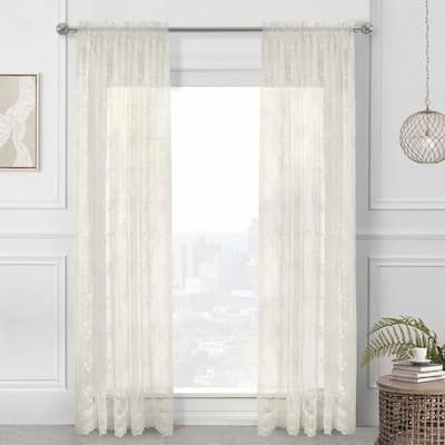 Habitat Mona Lisa Eggshell Lace Rod Pocket Curtain Panel - 56 in. W x 63 in. L