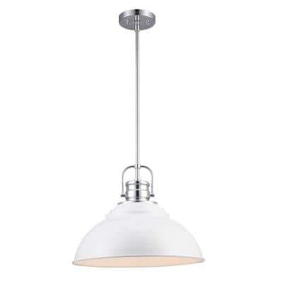 Home Decorators Collection Shelston 16 in. 1-Light White and Chrome Farmhouse Hanging Kitchen Pendant Light with Metal Shade