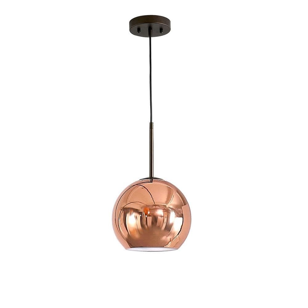 HOMEGLAM Metro 1-Light Dark Bronze Globe Pendant Light with Polished Copper Metal Shade