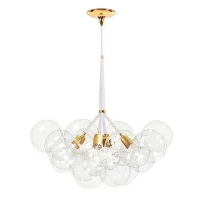 HUOKU Alma 4-Light White and Gold Bubble, Island, Shaded Cluster, Globe Chandelier for Kitchen Island with bulbs Included