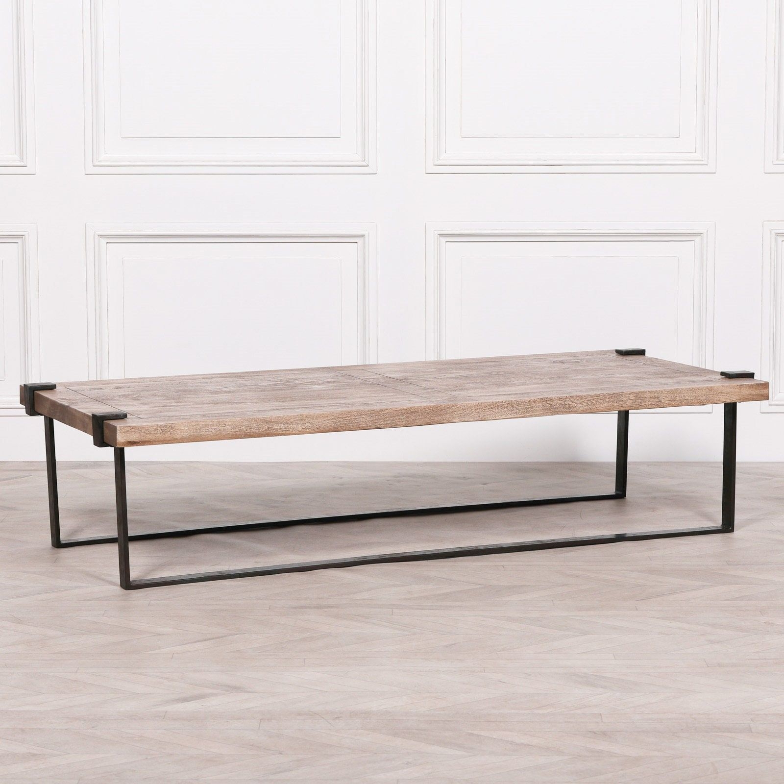 Industrial Wrought Iron Coffee Table With Mango Wood Top