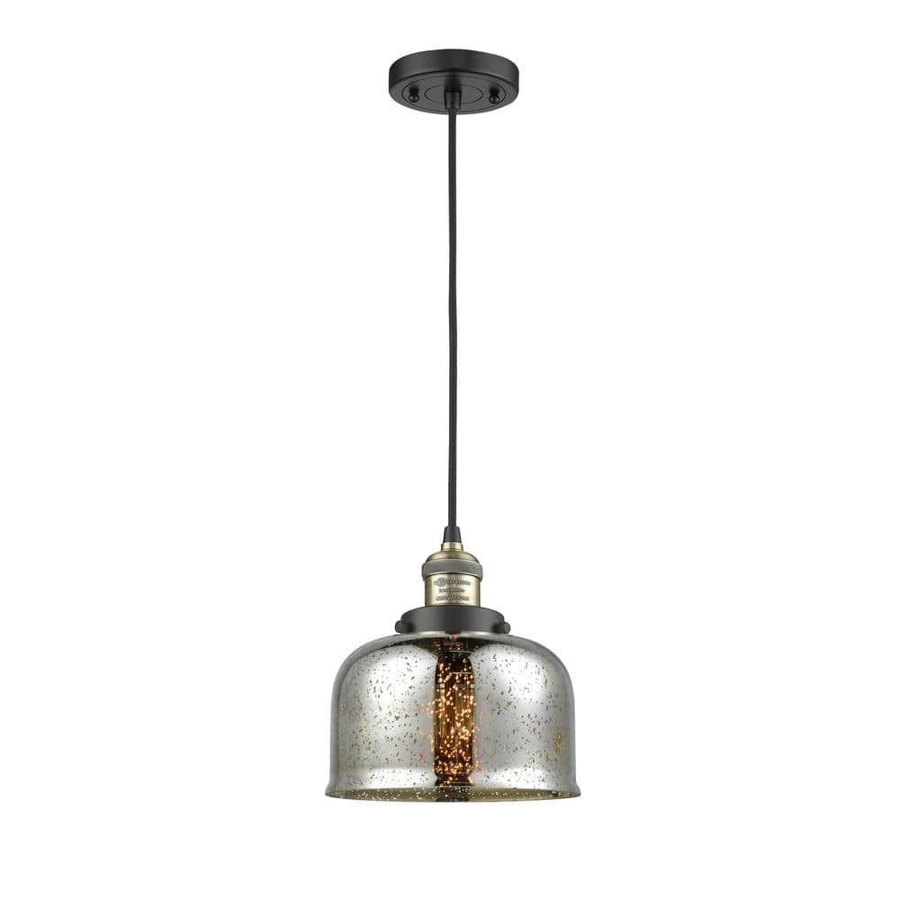 Innovations Bell 1-Light Black Antique Brass Bowl Pendant Light with Silver Plated Mercury Glass Shade