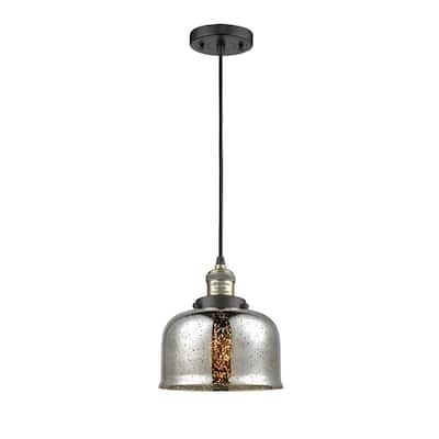 Innovations Bell 1-Light Black Antique Brass Bowl Pendant Light with Silver Plated Mercury Glass Shade
