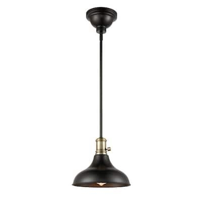 Innovations Metro 1 Light Black Antique Brass, Matte Black Shaded Pendant Light with Matte Black Metal Shade