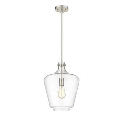 Innovations Norwalk 1-Light Brushed Satin Nickel Shaded Pendant Light with Clear Glass Shade
