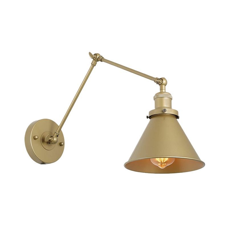 Iron Gold Finish Sconce Lamp Swing Arm 1-Head Industrial Plug-In Wall Mounted Light with Swing Arm - Gold
