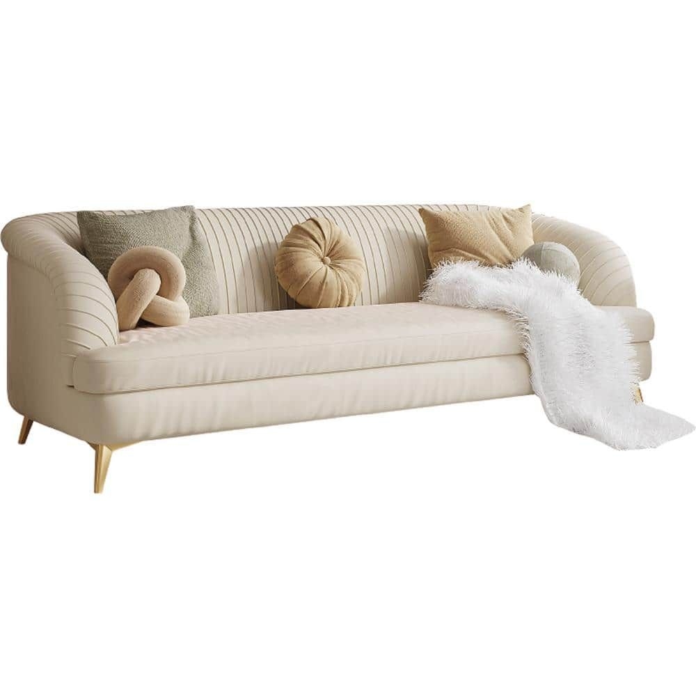 JASIWAY 88.6 in.Width Slope Arm Velvet Straight Sofa in Beige