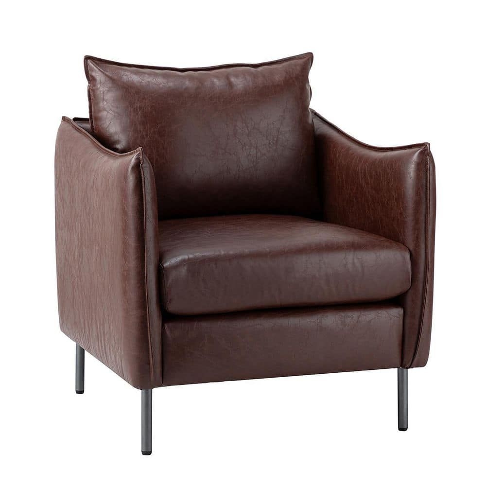JAYDEN CREATION Hajo Brown Vegan Leather Armchair with Metal Legs