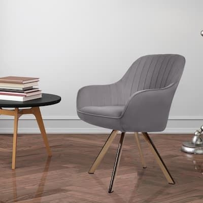 JEAREY Grey Modern Swivel Arm Accent Chair Study Armchair with Metal Legs, Gray