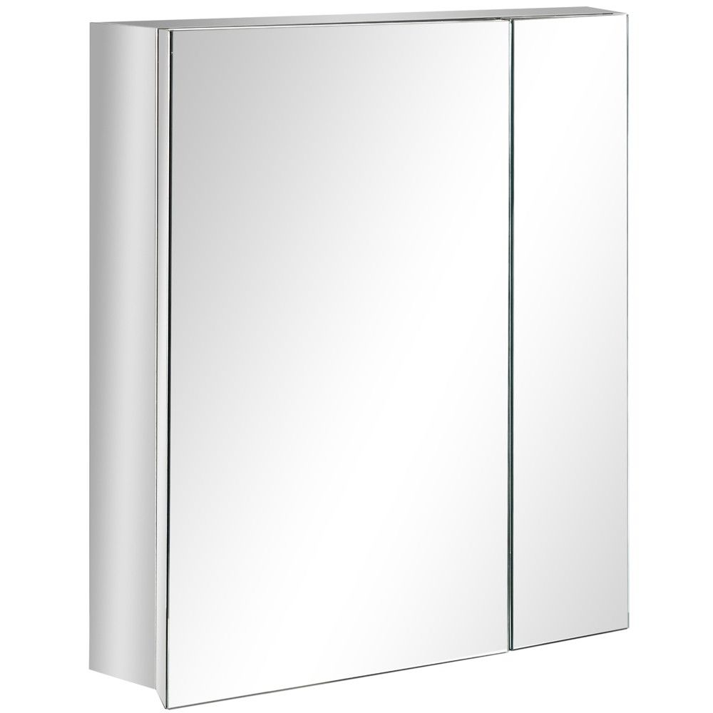 kleankin Wall Mounted Bathroom Medicine Cabinet with Hinged Door Storage Shelves for Living Room and Laundry Room Silver