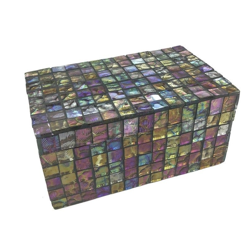 Large Glass Mosaic Lidded Trinket Treasure Chest