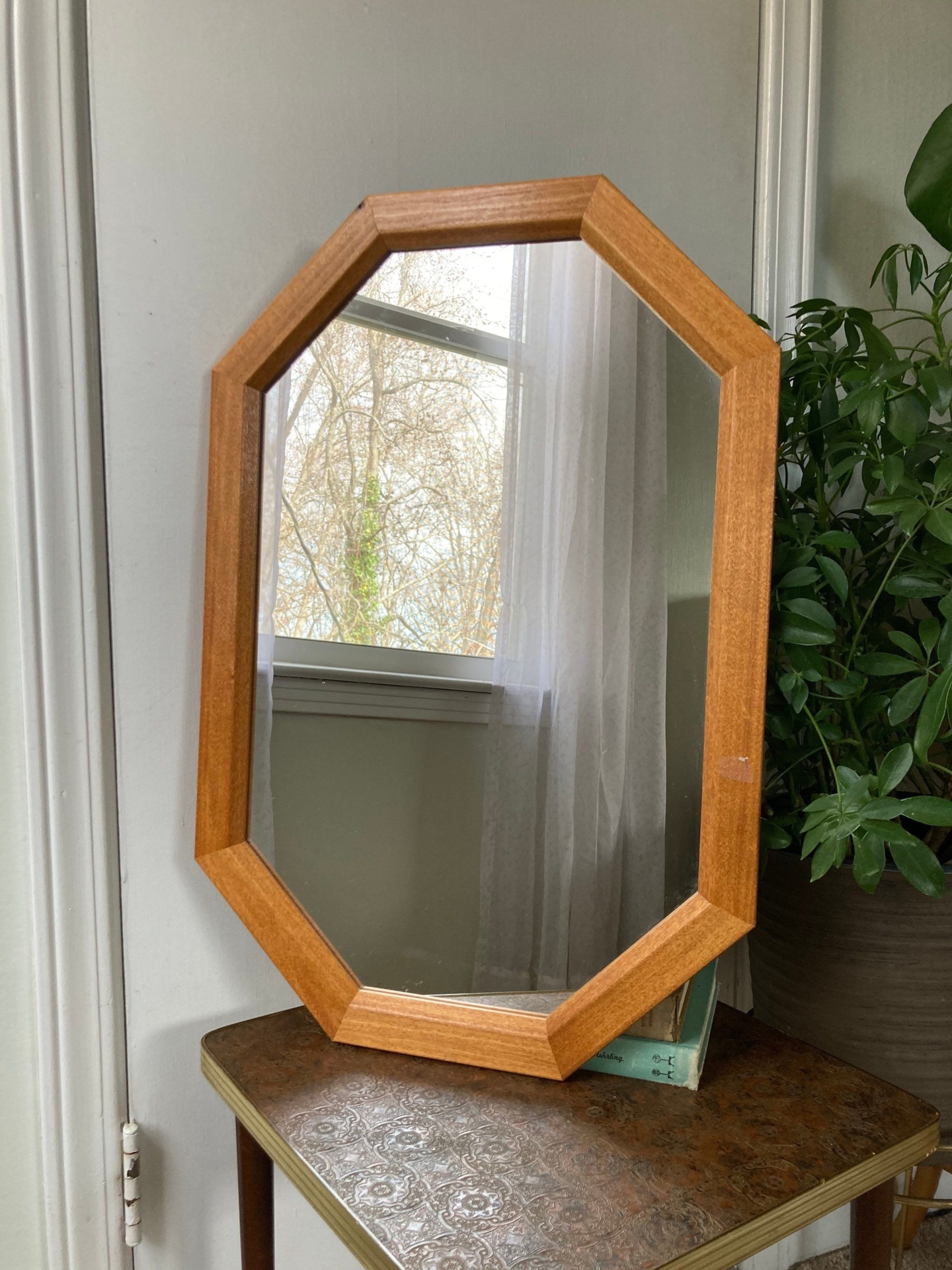 Large wood octagon shaped mirror