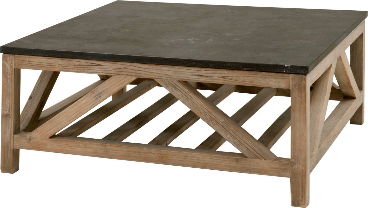 Laurie Stone Coffee Table - Finish: Smoke Gray Pine, Blue Stone