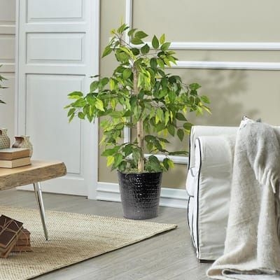 LCG SALES 4 ft. Ficus Tree in Black Metal Planter