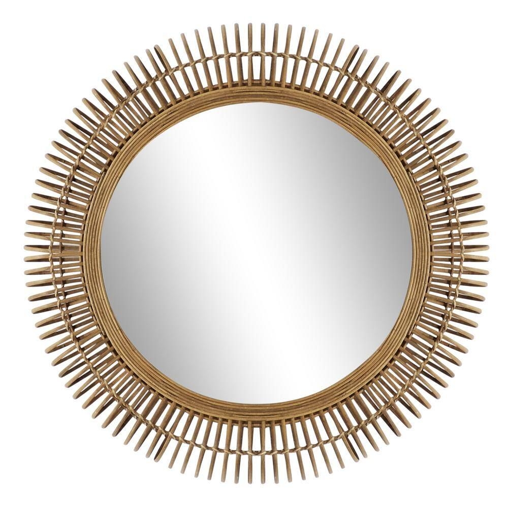 Litton Lane 32 in. x 32 in. Round Framed Brown Starburst Wall Mirror