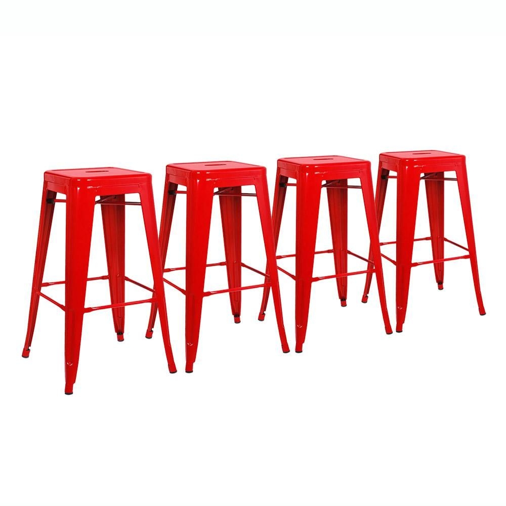 Maypex 24 in. Seat Height Glossy Red Backless Metal Counter Bar Stool with Square Seat and Foot Rest (set of 4 )