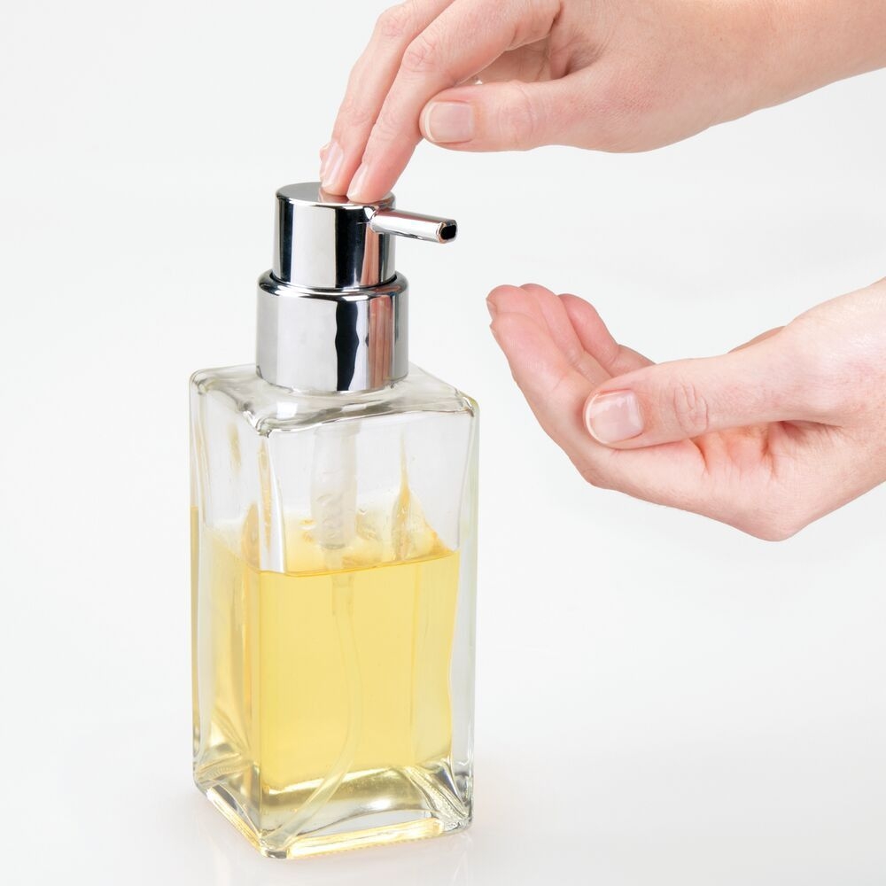 mDesign Casilla Square Glass Refillable Soap Dispenser Pump, 2 Pack - Clear/Chrome