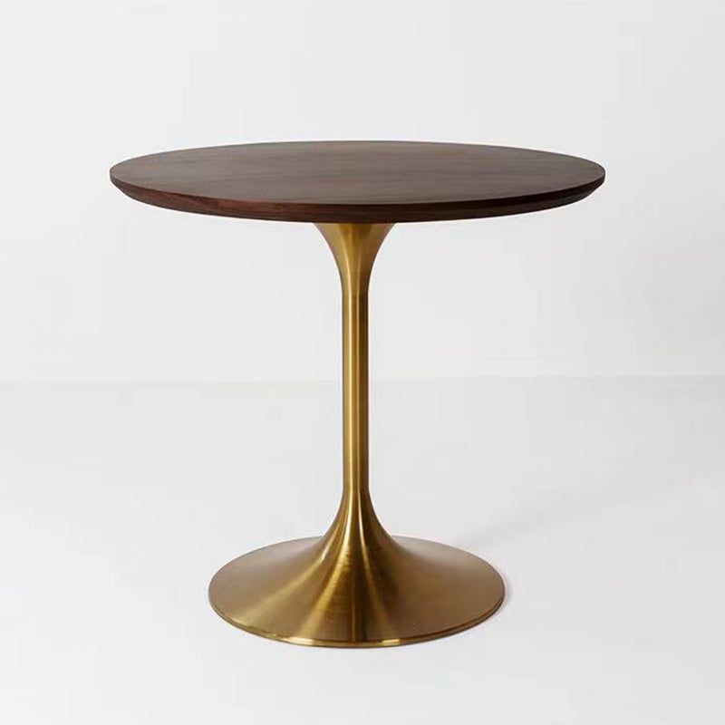 Metal Contemporary Round Dining Table Solid Wood Top Table for Dining Room - Walnut / 31.5L x 31.5W x 29.5H / Without Chairs