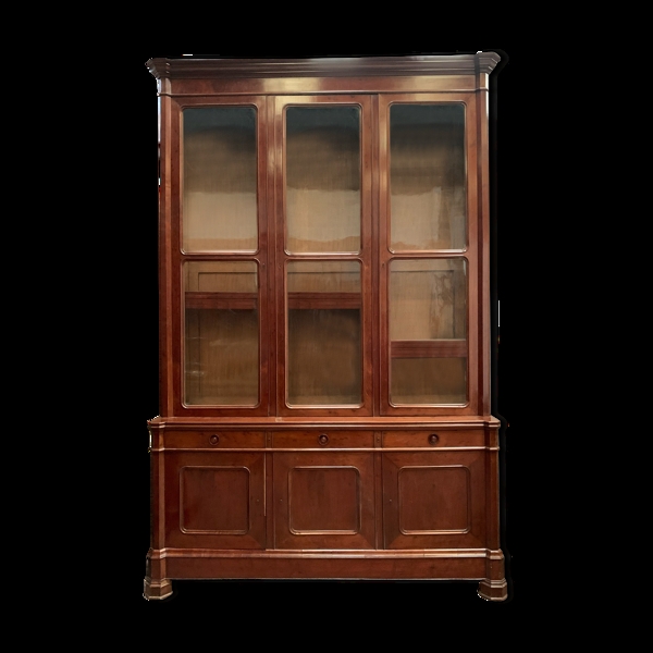 Meuble vitrine en deux corps Napolon III Acajou et placage XIX sicle