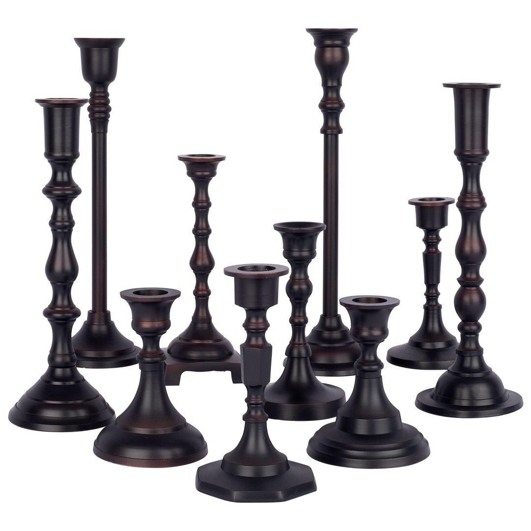 Mixed Taper Candle Holder Set, Set of 10 - Bronze