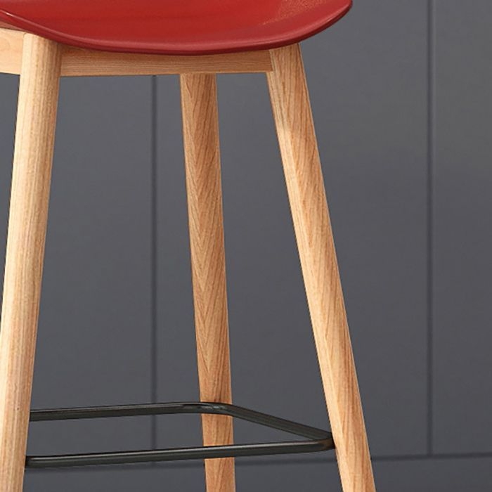 Modern Armless Backrest Counter Stool Wood Cashier Bar Stool with Plastic Seat - Red / 2 Piece Set