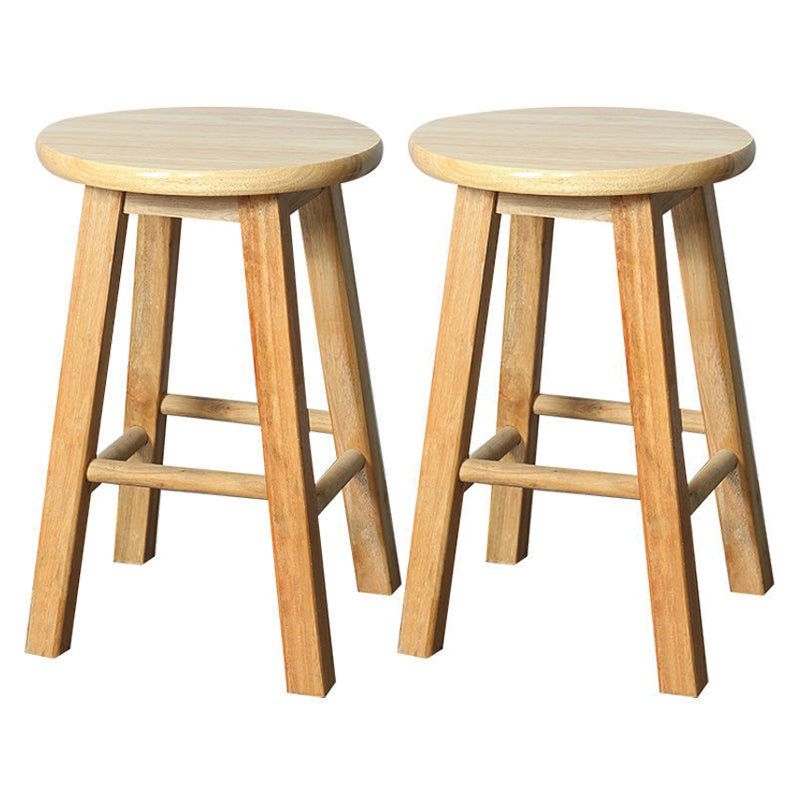 Modern Armless Counter Stool Rubber Wood Kitchen Bar Stool with Seat and Pedal - Wood / 2 Piece Set / Short Stool(20H)