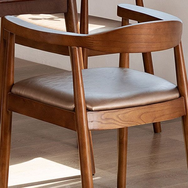 Modern Style Arm Chair Solid Wood Open Back Indoor Dining Chair - Natural / Black / 4 Piece Set