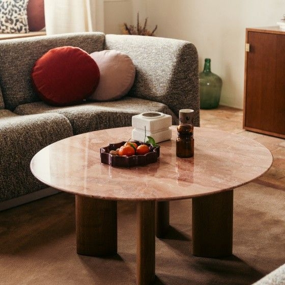 Module d'angle Rotondo effet tweed marron et vert - socle bois